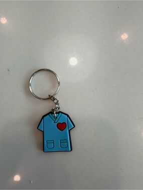 Blue Scrub Top Keychain with Red Heart Accent